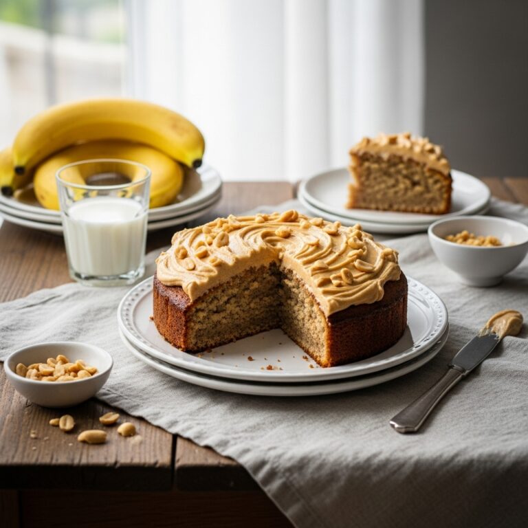 Bizcocho de plátano con crema de cacahuete