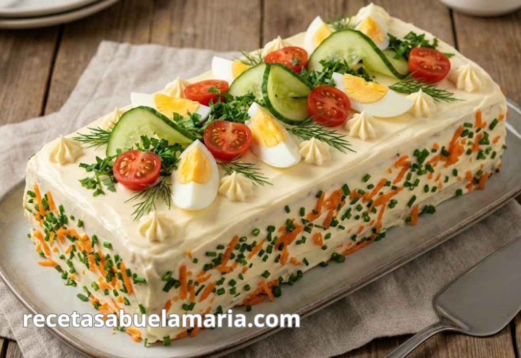 Pastel de pollo frío y cremoso con pan de molde