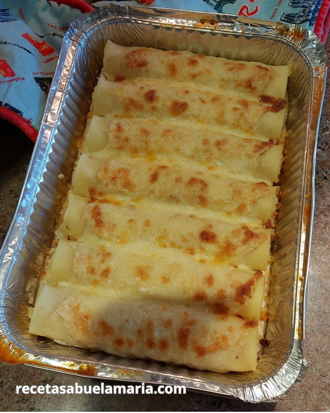 Canelones de carne con bechamel y queso gratinado