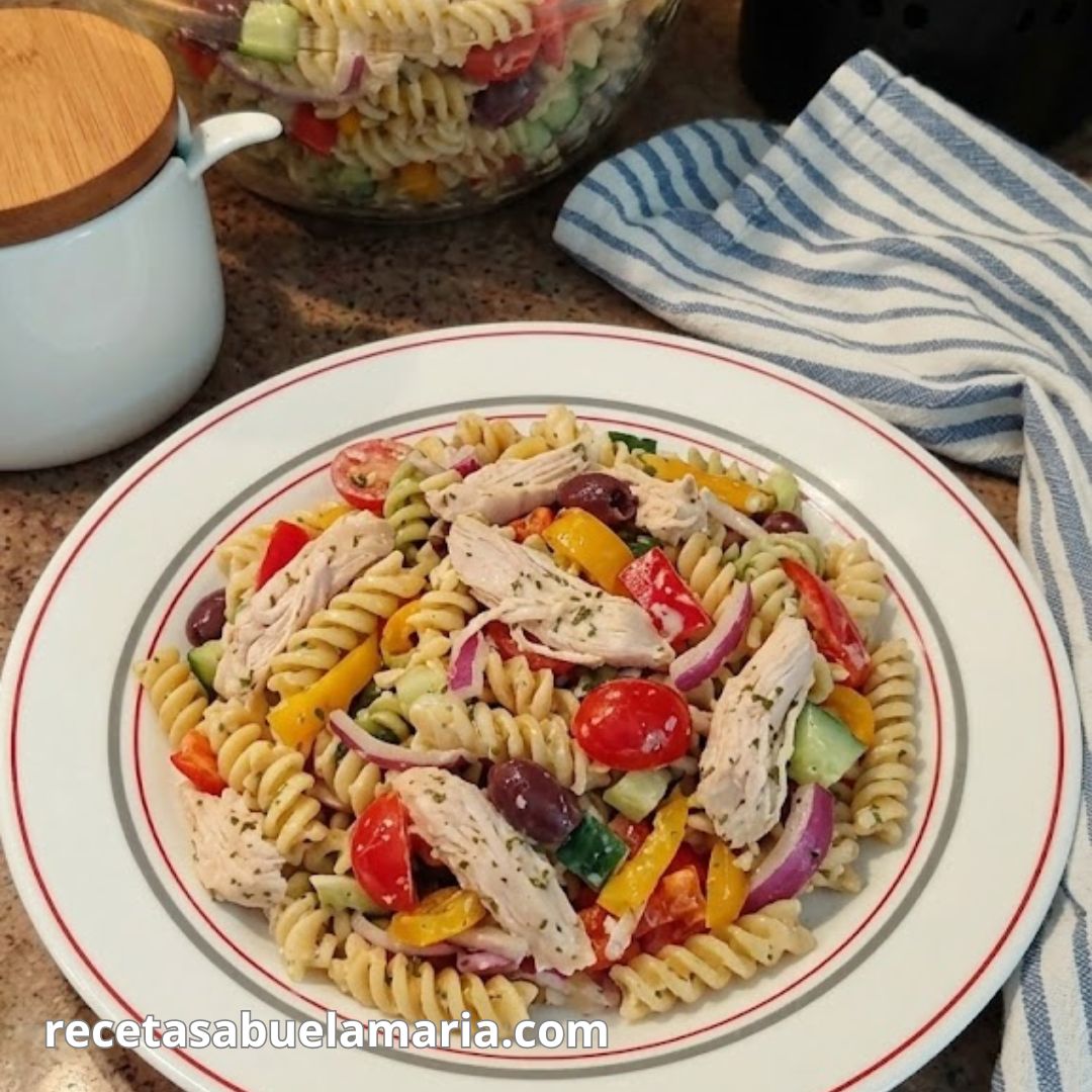 Ensalada de pasta con pollo casera, fácil y rápida