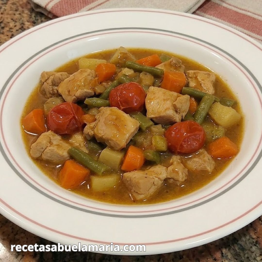 Pollo en salsa versión sencilla con cerveza y verduras
