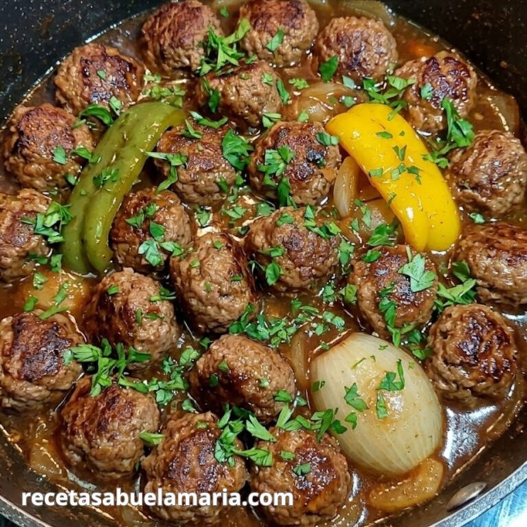 Albóndigas con pimientos y cebolla receta de la abuela